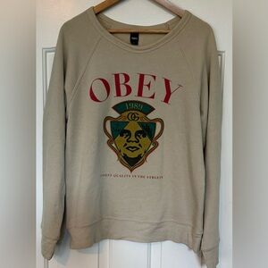 Obey Crewneck Sweatshirt Men’s Large / Unisex Beige Graphic Pullover